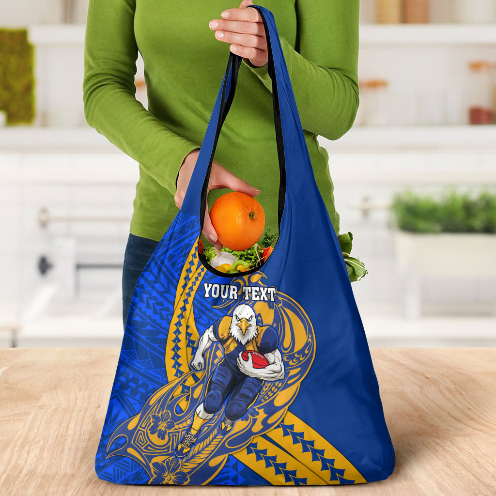 Personalized West Coast Eagles Grocery Bag Polynesian Tribal Eagle Mascot With Hibiscus Floral Art