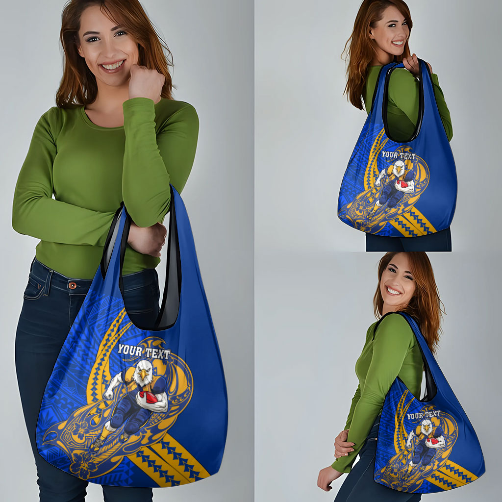 Personalized West Coast Eagles Grocery Bag Polynesian Tribal Eagle Mascot With Hibiscus Floral Art