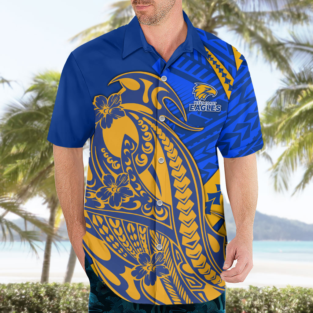 Personalized West Coast Eagles Hawaiian Shirt Polynesian Tribal Eagle Mascot With Hibiscus Floral Art