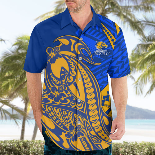 Personalized West Coast Eagles Hawaiian Shirt Polynesian Tribal Eagle Mascot With Hibiscus Floral Art