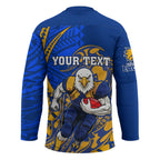 Personalized West Coast Eagles Hockey Jersey Polynesian Tribal Eagle Mascot With Hibiscus Floral Art
