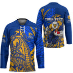 Personalized West Coast Eagles Hockey Jersey Polynesian Tribal Eagle Mascot With Hibiscus Floral Art