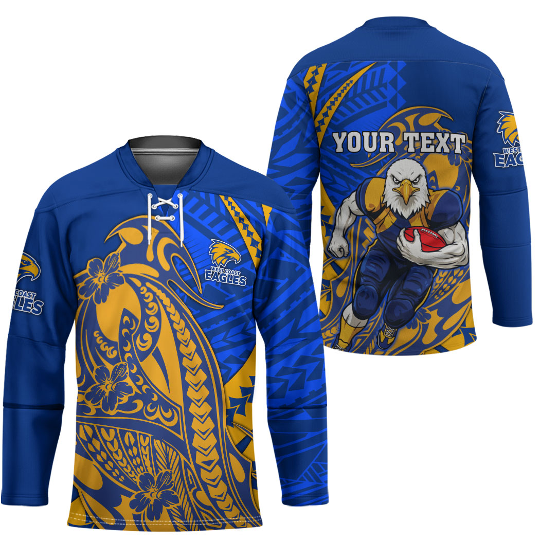 Personalized West Coast Eagles Hockey Jersey Polynesian Tribal Eagle Mascot With Hibiscus Floral Art