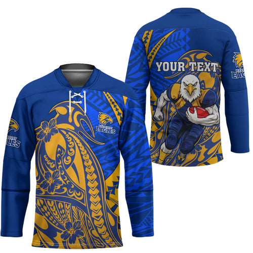 Personalized West Coast Eagles Hockey Jersey Polynesian Tribal Eagle Mascot With Hibiscus Floral Art