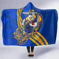 Personalized West Coast Eagles Hooded Blanket Polynesian Tribal Eagle Mascot With Hibiscus Floral Art