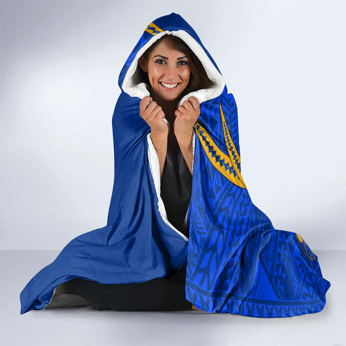 Personalized West Coast Eagles Hooded Blanket Polynesian Tribal Eagle Mascot With Hibiscus Floral Art