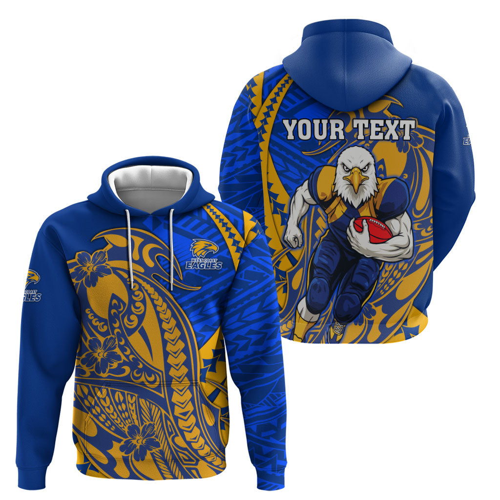 Personalized West Coast Eagles Hoodie Polynesian Tribal Eagle Mascot With Hibiscus Floral Art