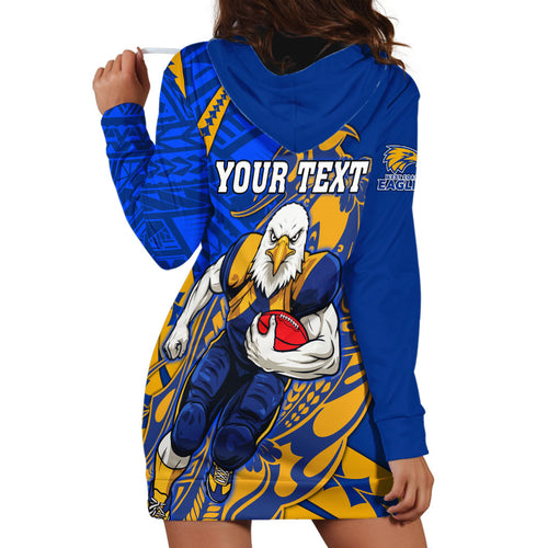 Personalized West Coast Eagles Hoodie Dress Polynesian Tribal Eagle Mascot With Hibiscus Floral Art