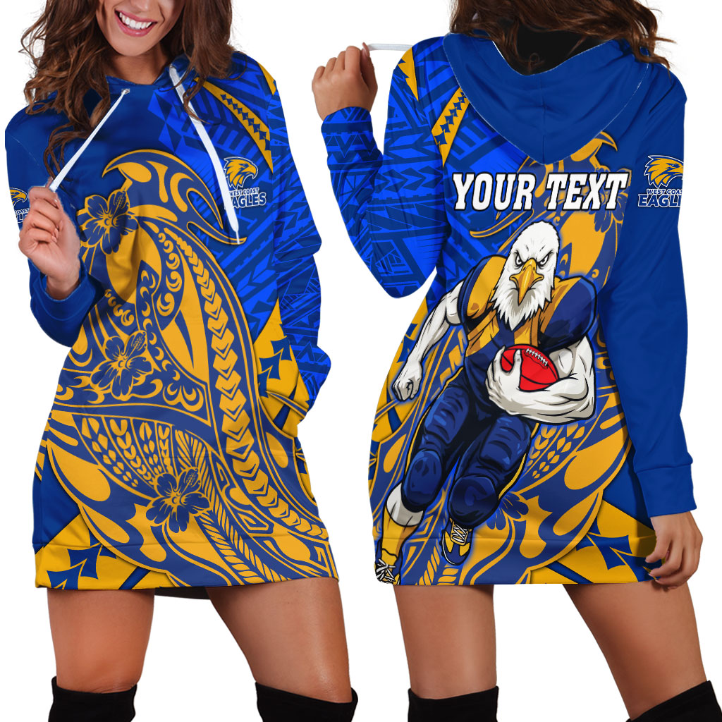 Personalized West Coast Eagles Hoodie Dress Polynesian Tribal Eagle Mascot With Hibiscus Floral Art