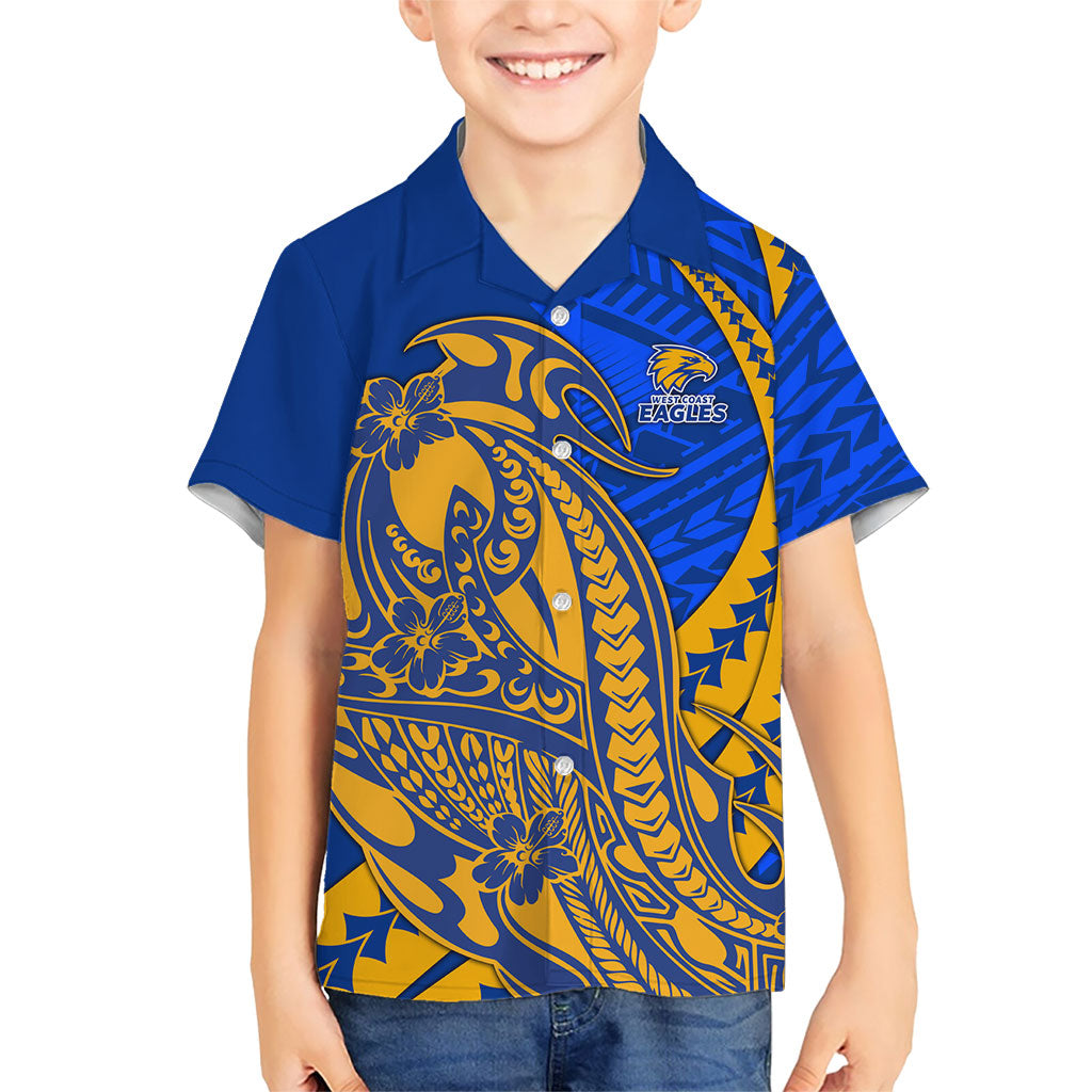 Personalized West Coast Eagles Kid Hawaiian Shirt Polynesian Tribal Eagle Mascot With Hibiscus Floral Art