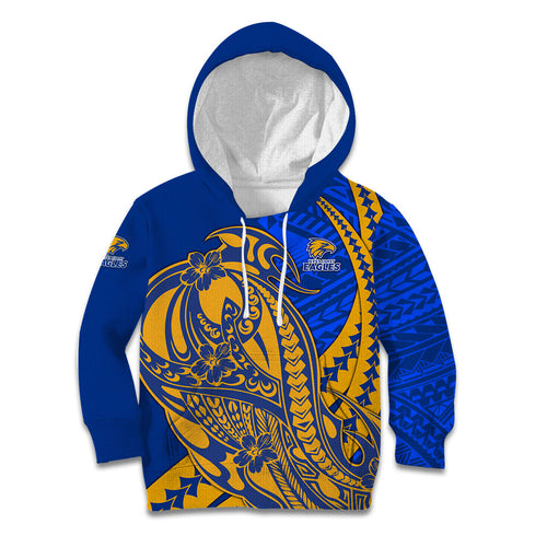 Personalized West Coast Eagles Kid Hoodie Polynesian Tribal Eagle Mascot With Hibiscus Floral Art