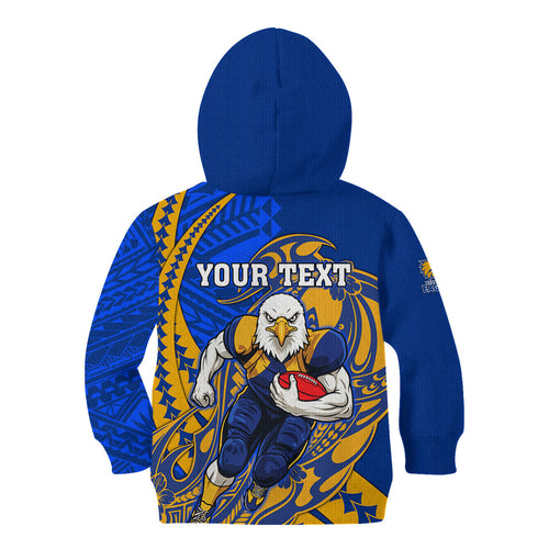 Personalized West Coast Eagles Kid Hoodie Polynesian Tribal Eagle Mascot With Hibiscus Floral Art