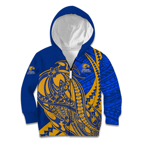 Personalized West Coast Eagles Kid Hoodie Polynesian Tribal Eagle Mascot With Hibiscus Floral Art
