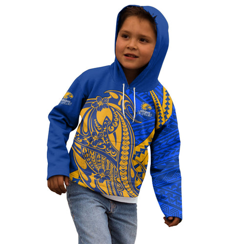 Personalized West Coast Eagles Kid Hoodie Polynesian Tribal Eagle Mascot With Hibiscus Floral Art