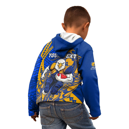 Personalized West Coast Eagles Kid Hoodie Polynesian Tribal Eagle Mascot With Hibiscus Floral Art