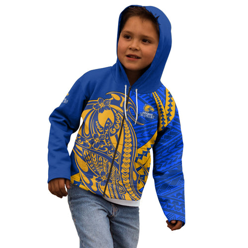 Personalized West Coast Eagles Kid Hoodie Polynesian Tribal Eagle Mascot With Hibiscus Floral Art
