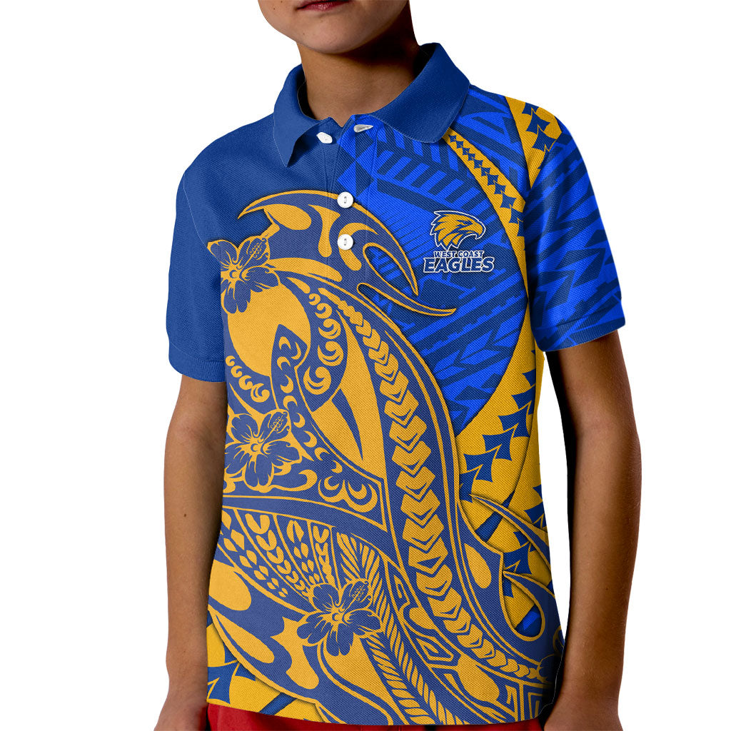 Personalized West Coast Eagles Kid Polo Shirt Polynesian Tribal Eagle Mascot With Hibiscus Floral Art