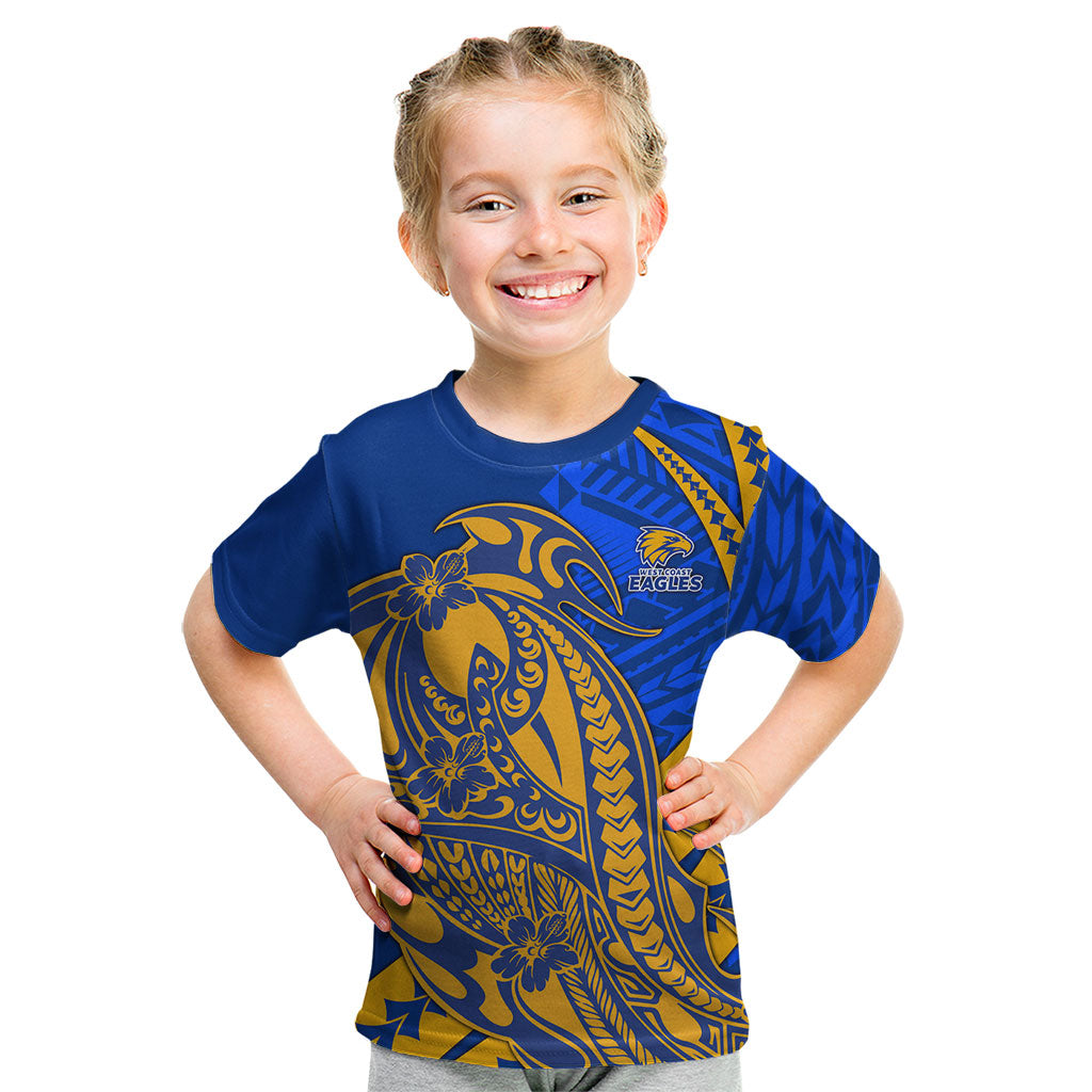 Personalized West Coast Eagles Kid T Shirt Polynesian Tribal Eagle Mascot With Hibiscus Floral Art