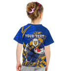 Personalized West Coast Eagles Kid T Shirt Polynesian Tribal Eagle Mascot With Hibiscus Floral Art