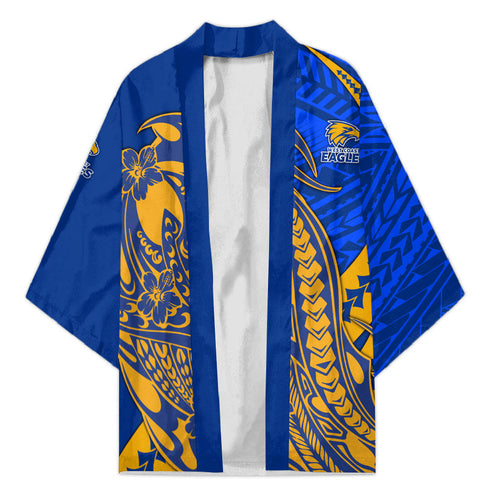 Personalized West Coast Eagles Kimono Polynesian Tribal Eagle Mascot With Hibiscus Floral Art