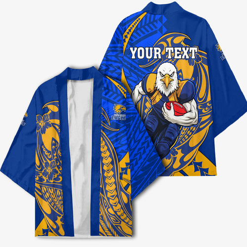 Personalized West Coast Eagles Kimono Polynesian Tribal Eagle Mascot With Hibiscus Floral Art