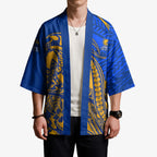 Personalized West Coast Eagles Kimono Polynesian Tribal Eagle Mascot With Hibiscus Floral Art