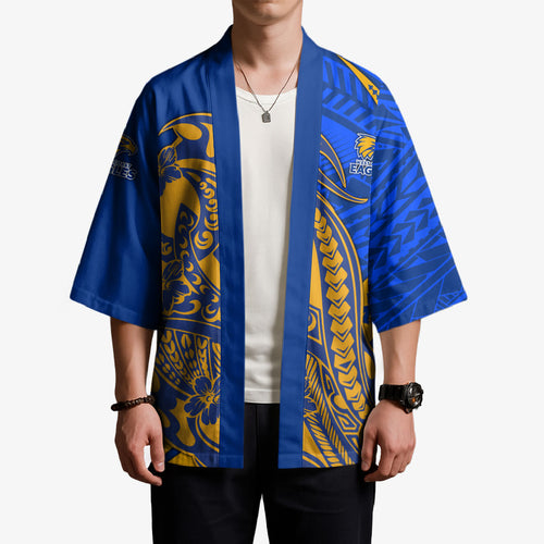 Personalized West Coast Eagles Kimono Polynesian Tribal Eagle Mascot With Hibiscus Floral Art