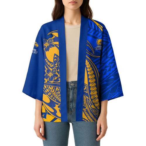 Personalized West Coast Eagles Kimono Polynesian Tribal Eagle Mascot With Hibiscus Floral Art