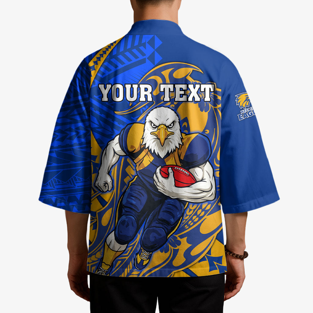 Personalized West Coast Eagles Kimono Polynesian Tribal Eagle Mascot With Hibiscus Floral Art