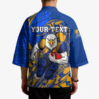 Personalized West Coast Eagles Kimono Polynesian Tribal Eagle Mascot With Hibiscus Floral Art