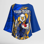 Personalized West Coast Eagles Kimono Sleeve Blouse Polynesian Tribal Eagle Mascot With Hibiscus Floral Art