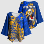 Personalized West Coast Eagles Kimono Sleeve Blouse Polynesian Tribal Eagle Mascot With Hibiscus Floral Art