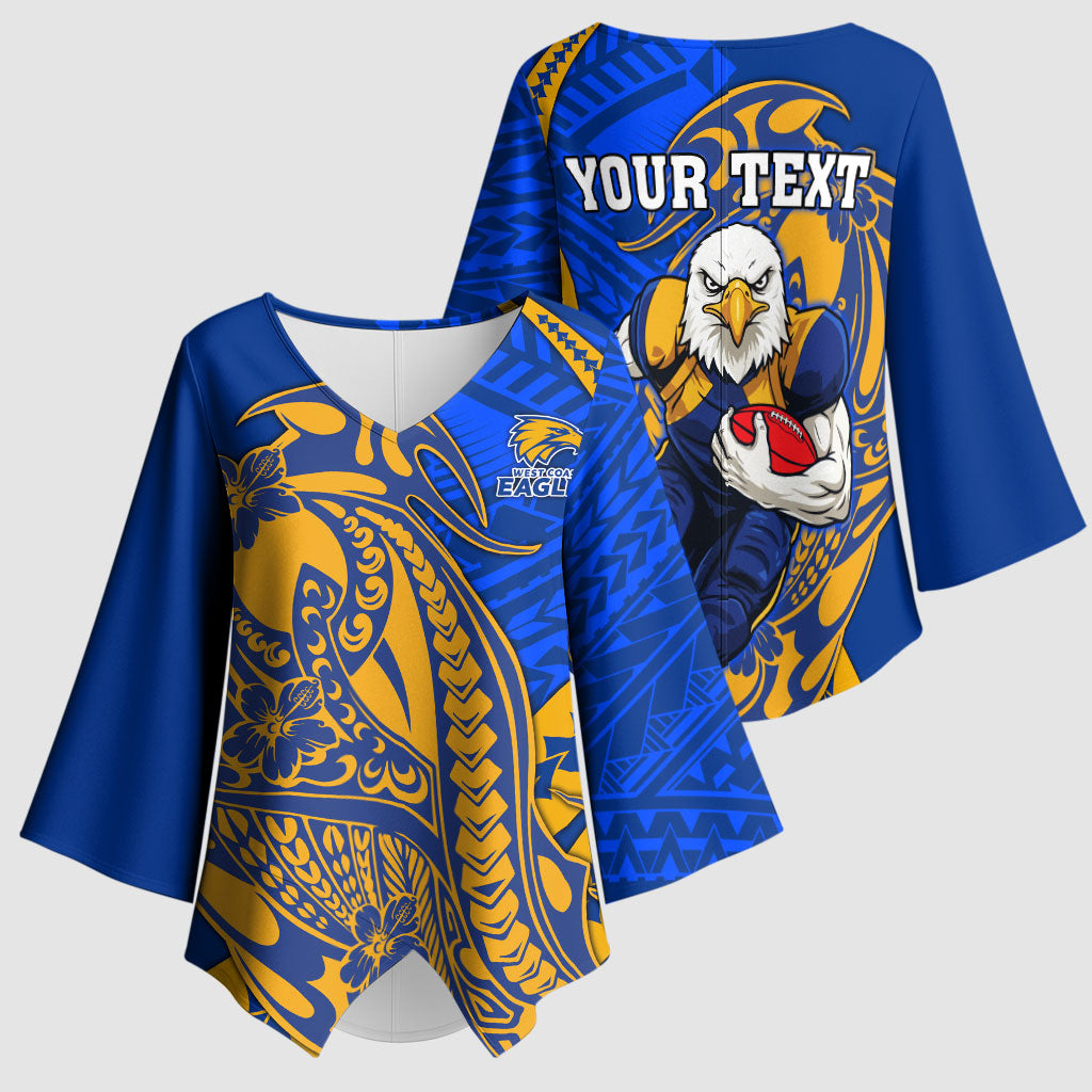 Personalized West Coast Eagles Kimono Sleeve Blouse Polynesian Tribal Eagle Mascot With Hibiscus Floral Art