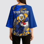 Personalized West Coast Eagles Kimono Sleeve Blouse Polynesian Tribal Eagle Mascot With Hibiscus Floral Art
