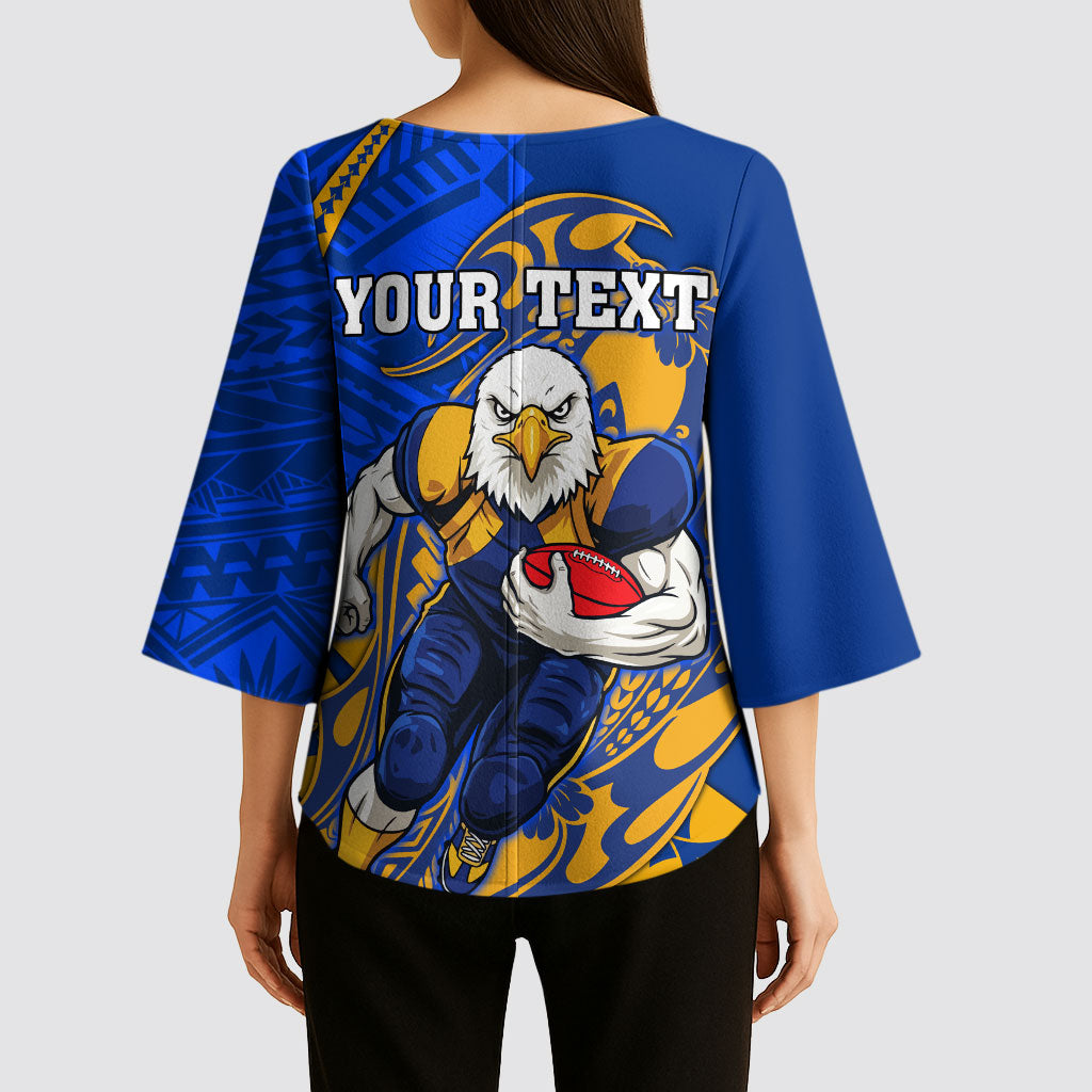 Personalized West Coast Eagles Kimono Sleeve Blouse Polynesian Tribal Eagle Mascot With Hibiscus Floral Art
