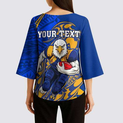 Personalized West Coast Eagles Kimono Sleeve Blouse Polynesian Tribal Eagle Mascot With Hibiscus Floral Art