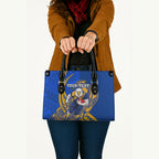 Personalized West Coast Eagles Leather Bag Polynesian Tribal Eagle Mascot With Hibiscus Floral Art