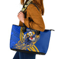 Personalized West Coast Eagles Leather Tote Bag Polynesian Tribal Eagle Mascot With Hibiscus Floral Art