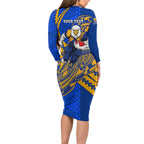 Personalized West Coast Eagles Long Sleeve Bodycon Dress Polynesian Tribal Eagle Mascot With Hibiscus Floral Art