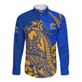 Personalized West Coast Eagles Long Sleeve Button Shirt Polynesian Tribal Eagle Mascot With Hibiscus Floral Art