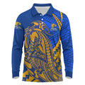 Personalized West Coast Eagles Long Sleeve Polo Shirt Polynesian Tribal Eagle Mascot With Hibiscus Floral Art