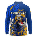 Personalized West Coast Eagles Long Sleeve Polo Shirt Polynesian Tribal Eagle Mascot With Hibiscus Floral Art