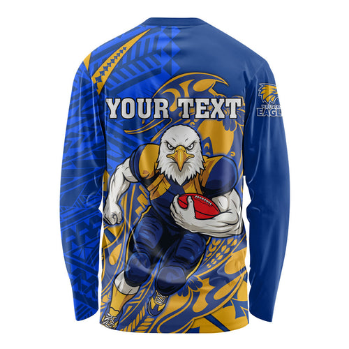 Personalized West Coast Eagles Long Sleeve Shirt Polynesian Tribal Eagle Mascot With Hibiscus Floral Art