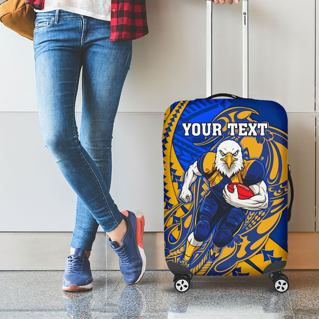 Personalized West Coast Eagles Luggage Cover Polynesian Tribal Eagle Mascot With Hibiscus Floral Art