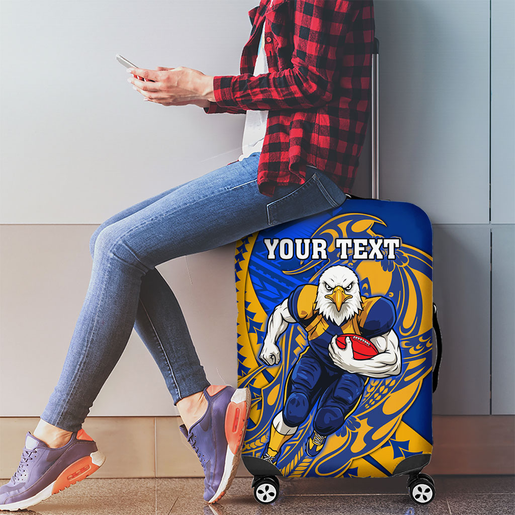 Personalized West Coast Eagles Luggage Cover Polynesian Tribal Eagle Mascot With Hibiscus Floral Art