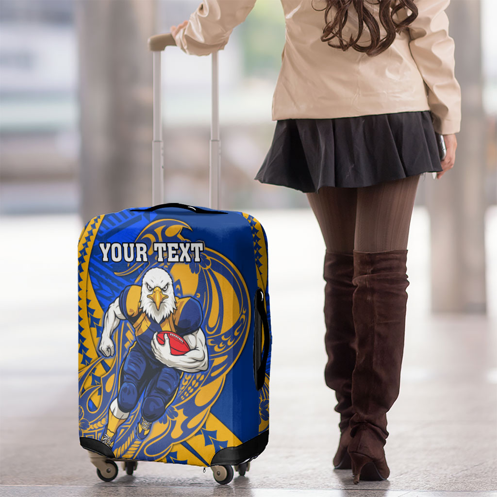 Personalized West Coast Eagles Luggage Cover Polynesian Tribal Eagle Mascot With Hibiscus Floral Art