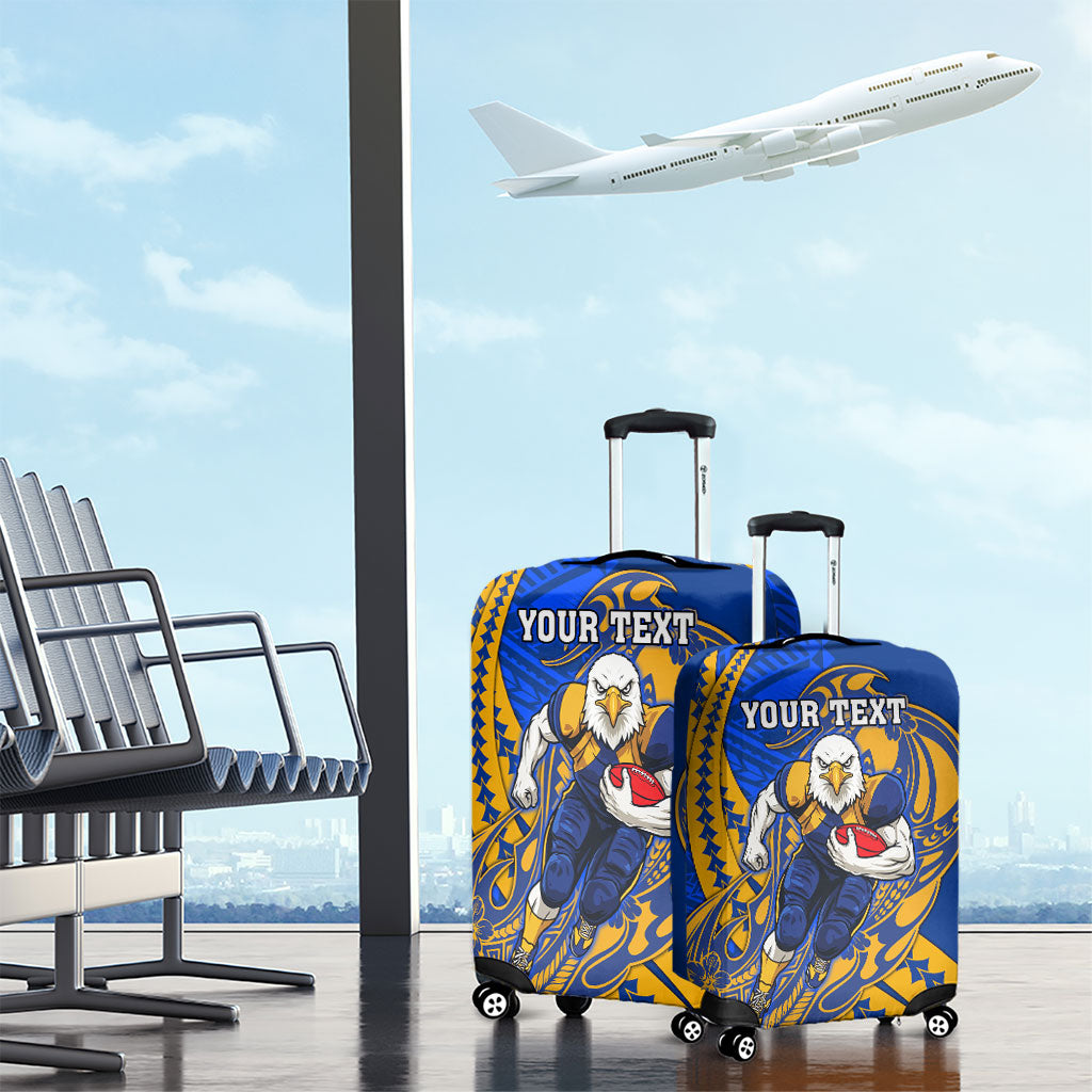 Personalized West Coast Eagles Luggage Cover Polynesian Tribal Eagle Mascot With Hibiscus Floral Art