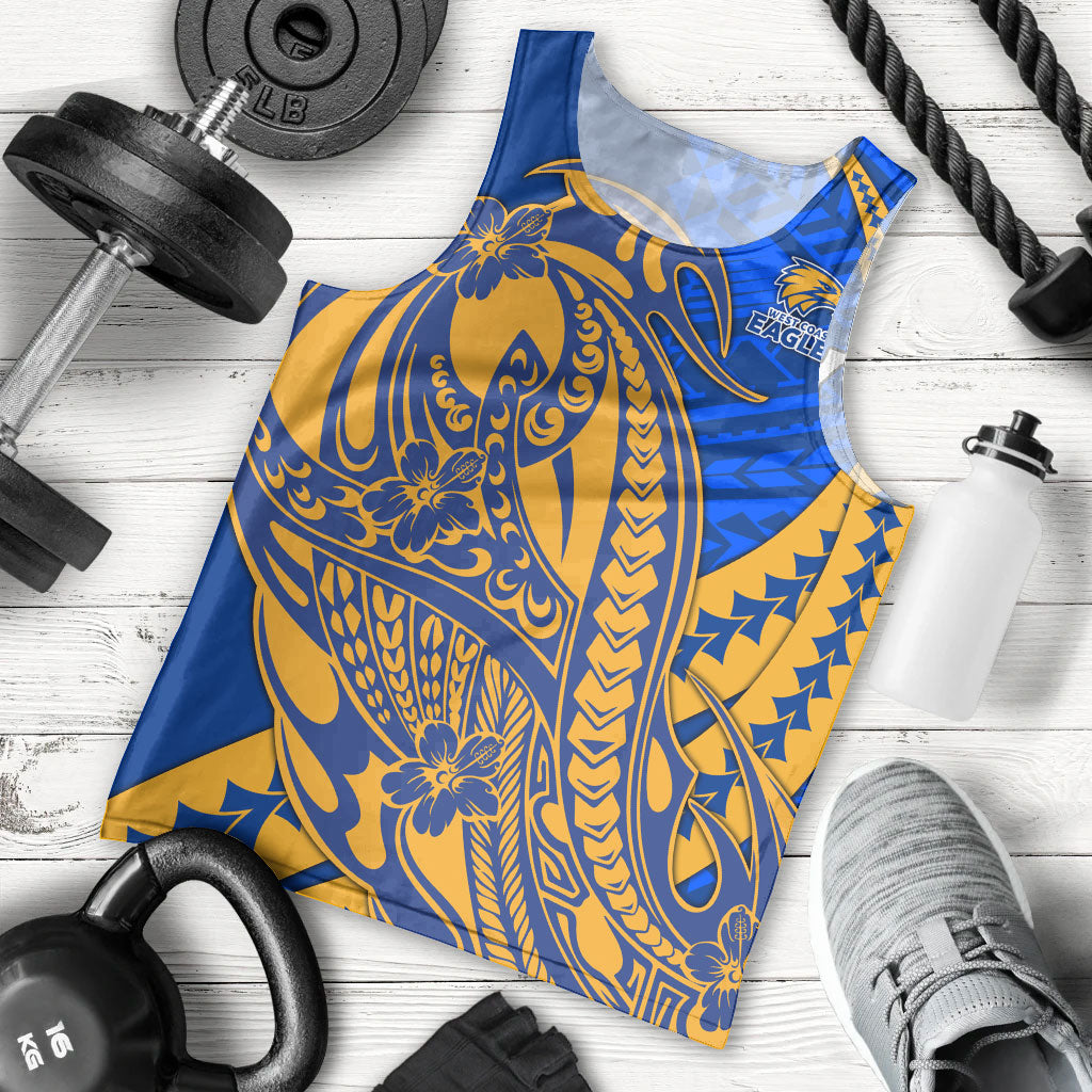 Personalized West Coast Eagles Men Tank Top Polynesian Tribal Eagle Mascot With Hibiscus Floral Art
