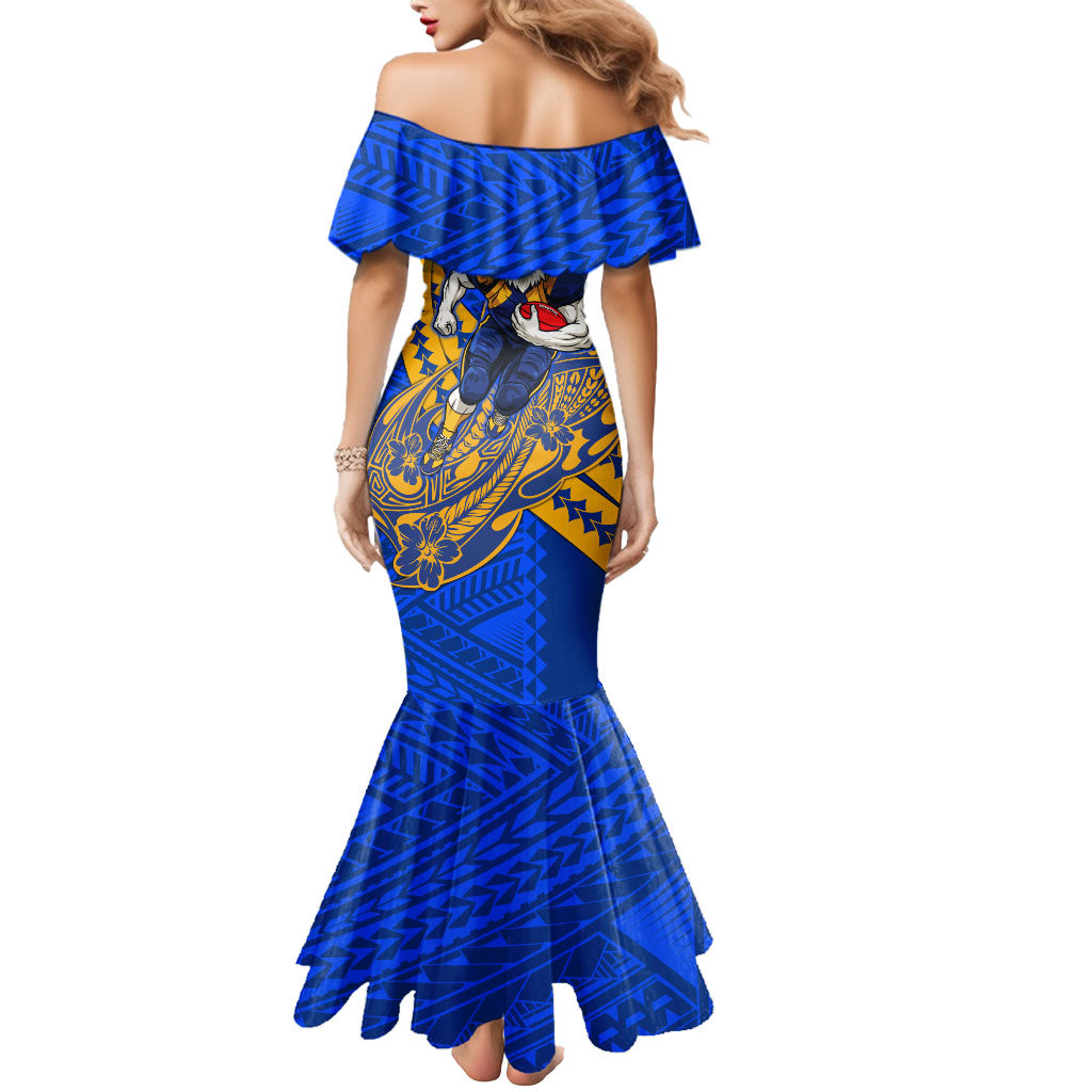 Personalized West Coast Eagles Mermaid Dress Polynesian Tribal Eagle Mascot With Hibiscus Floral Art
