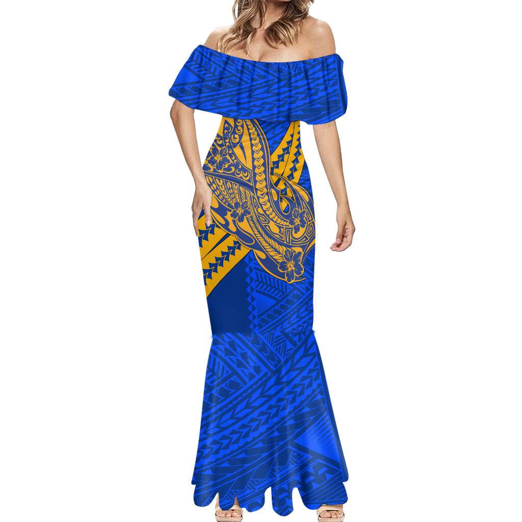 Personalized West Coast Eagles Mermaid Dress Polynesian Tribal Eagle Mascot With Hibiscus Floral Art